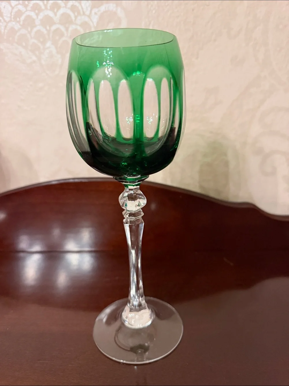 Vintage Emerald Cut-Panel Crystal Wine Goblet